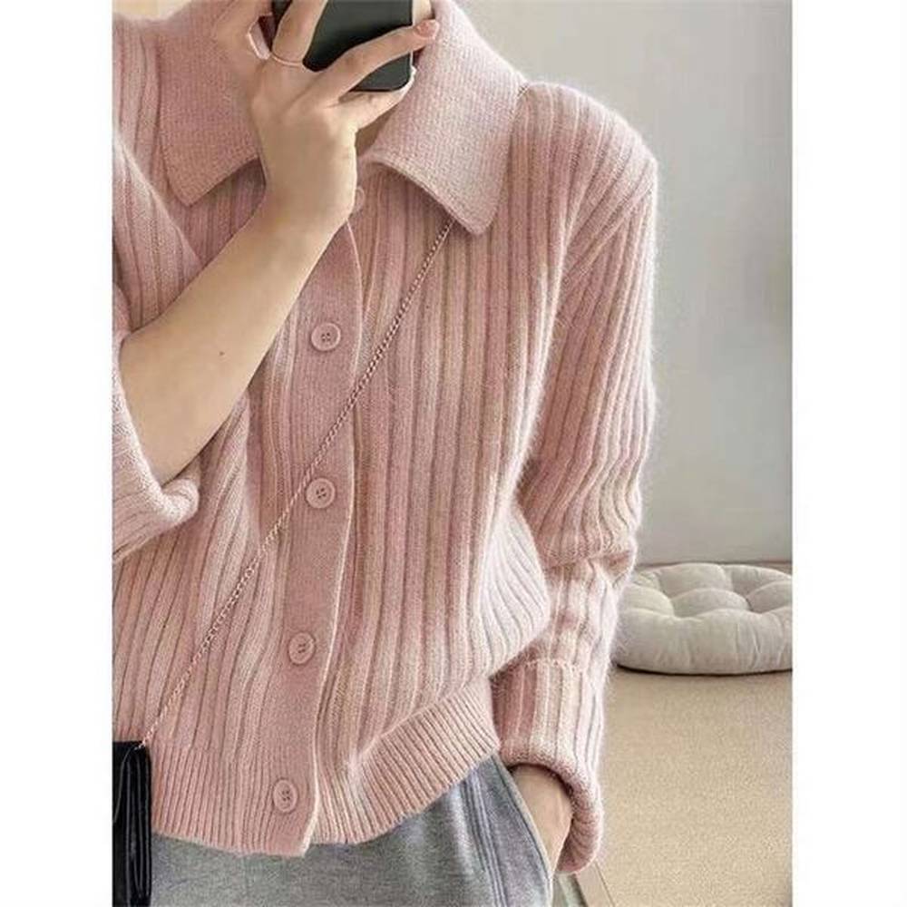 gentle solid color lapel soft glutinous sweater jacket for womens