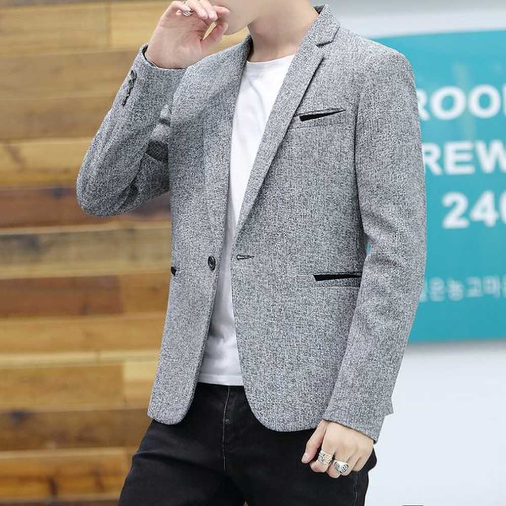 G120Large Size Slim Fit Linen-Like Suit Coat for Men - Elegant British Style Business Attire