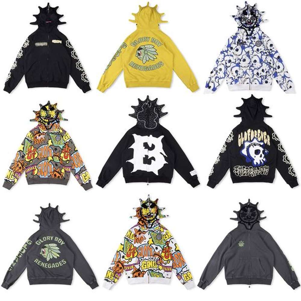 Glo Gang Men's Hoodies Fast The Glory Full Zip Hoodie High Street Print CamouflageMen Women Drink Cartoon Y2K Hoody Designer Sweatshirt
