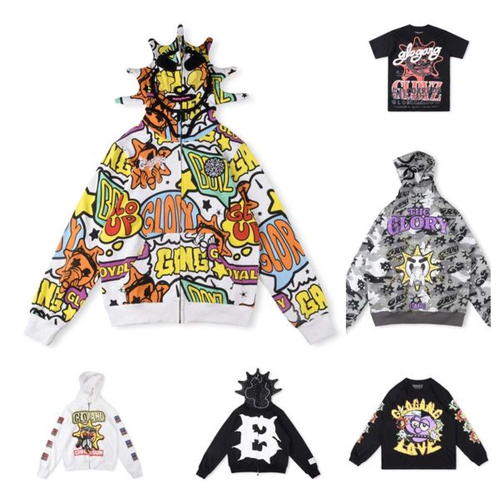 Glo Gang Men's T shirt long-sleeve shirt Hoodies Fast The Glory Full Hoodie High Street Print CamouflageMen 3D Printed Men Women Drink