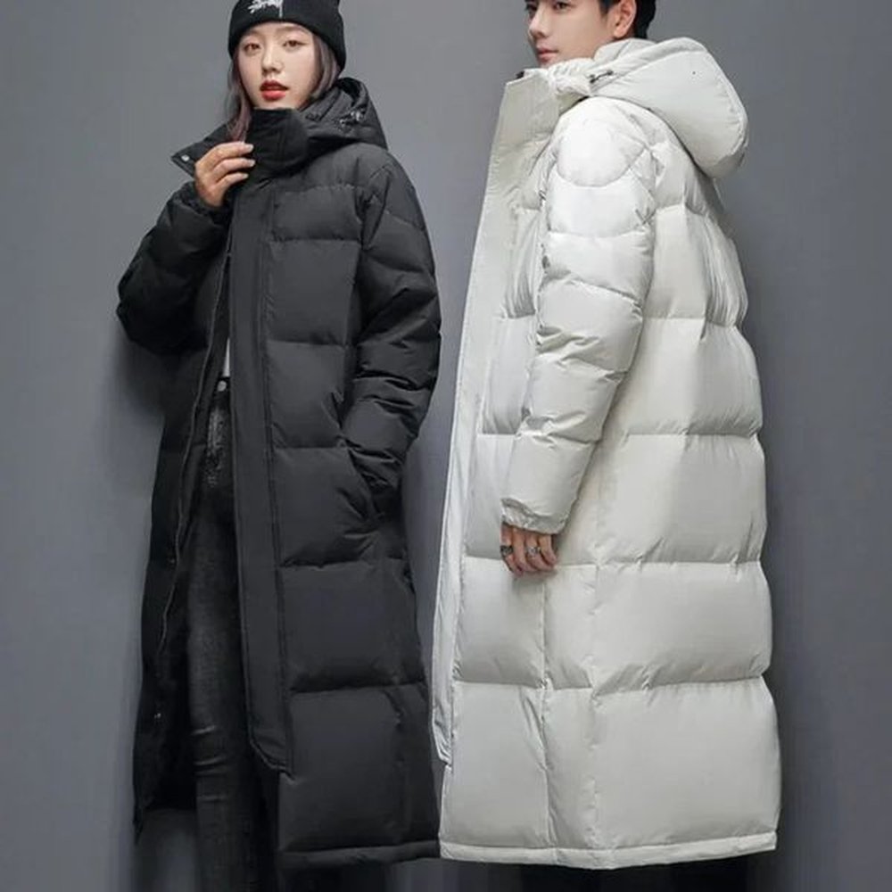 Gmiixder Unisex Warm Down Jacket Mens Thick Hooded Solid Zipper Parkas Womens OvertheKnee Extra Long Winter Padded 241115