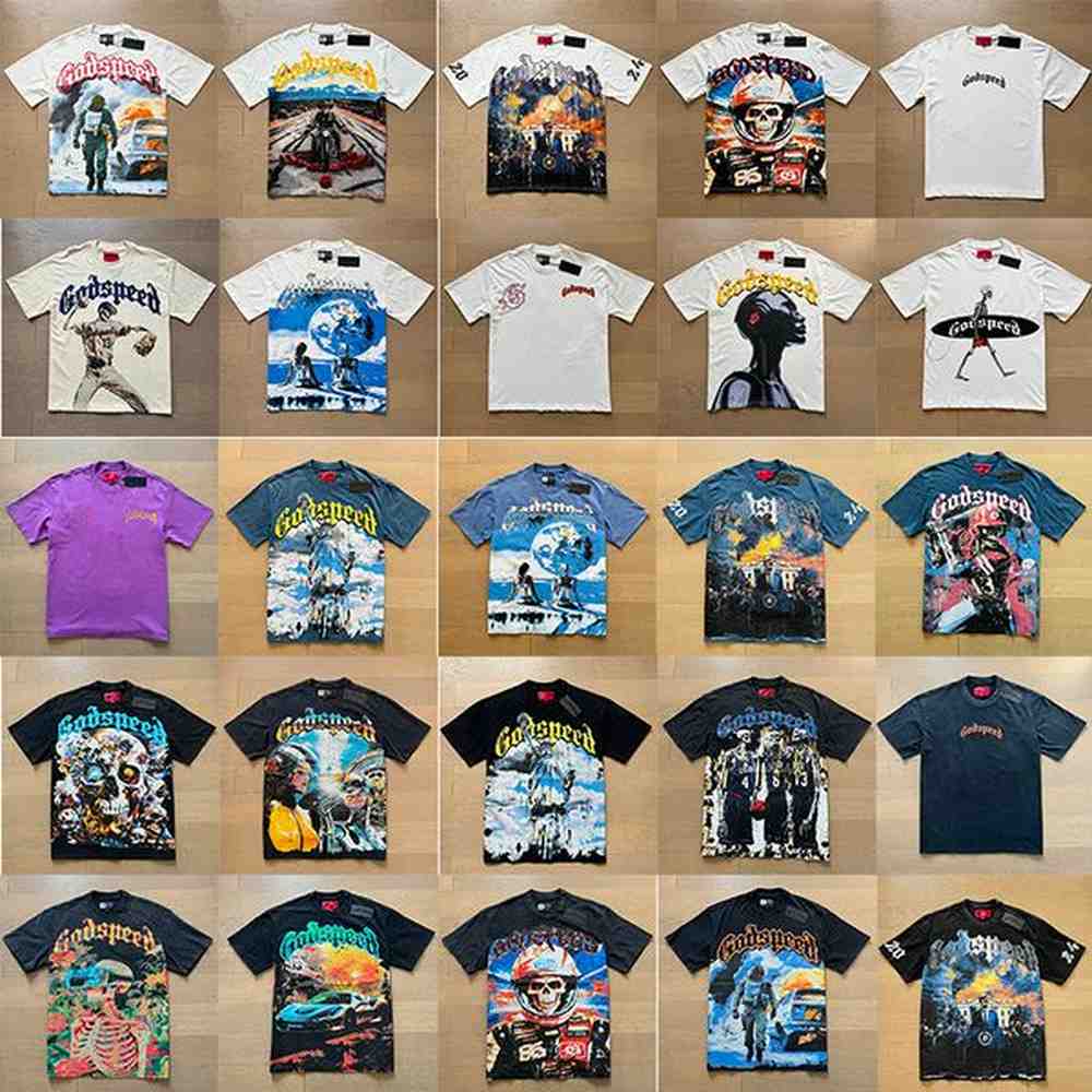 godspeed designer t shirt classic graphic tee mens shirt Vintage printed skull short sleeve wash water to make old cotton short sleeve