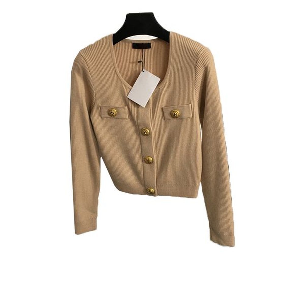 gold button cardigan jackets women designer sweaters crew neck knit.jpeg