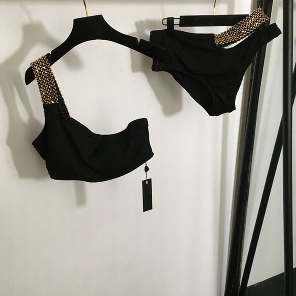 gold chain bikini chic one shoulder swimwear women plus size