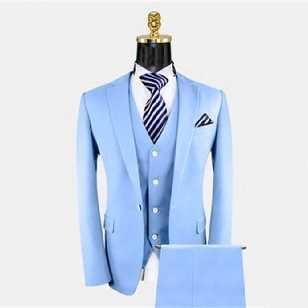 Gorgeous Sky Blue Suit Mens Formal Business Blazer Banquet Wedding Groom Tuxedo Slim Fit 3PC Jacket Vest Pants Costume Homme LX241022