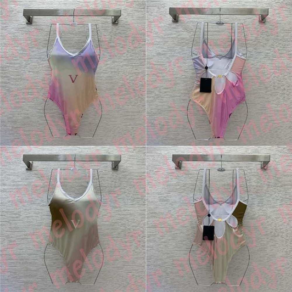 gradient swimwear sexy hollow one piece bikini letter print women