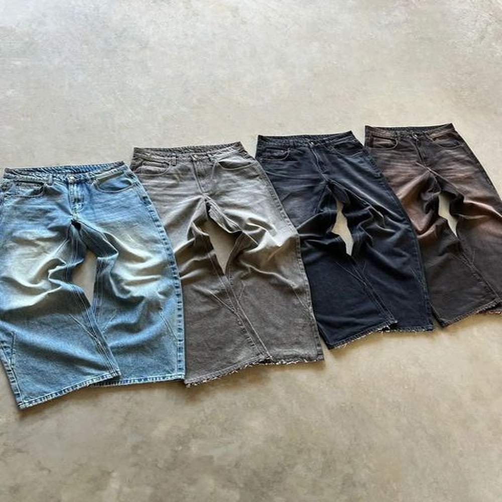 gradient washed and worn street embroidered mens and womens retro