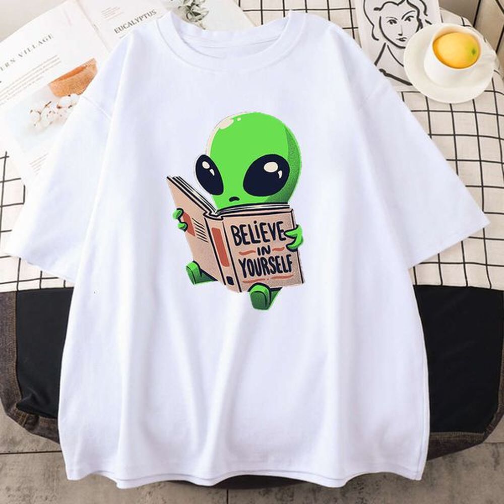green alien prints believe in yourself print men cotton tshirts