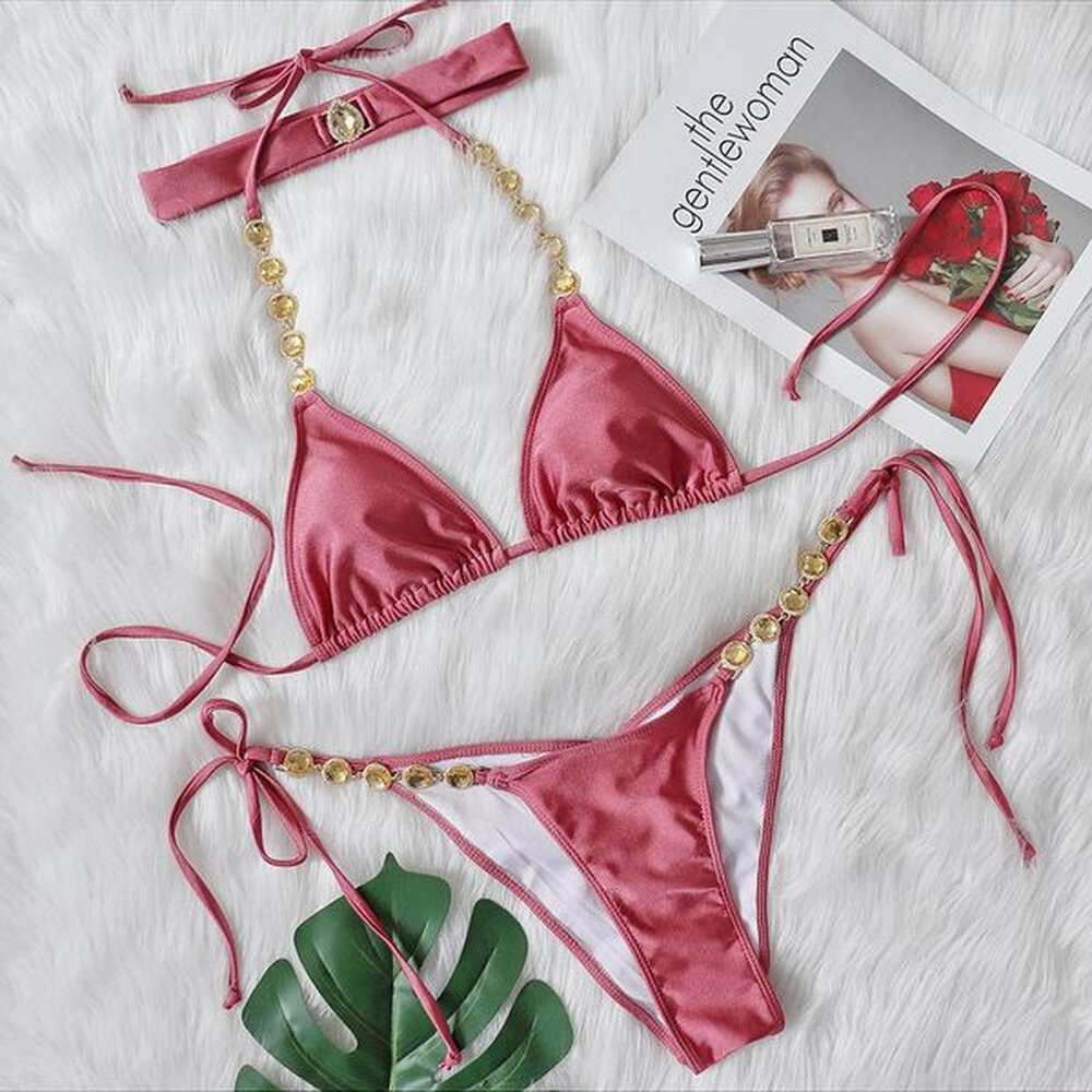 green dia split swimsuit plain beach vintage sexy bikini set
