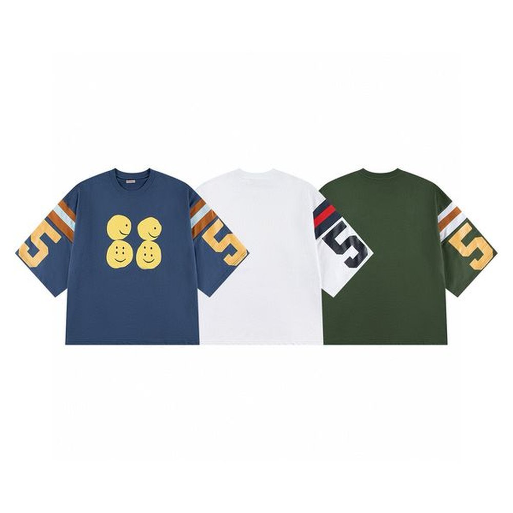Green White Blue T-shirt Vintage Oversize Men Woman High Street Summer O-Neck Short Sleeve Tee
