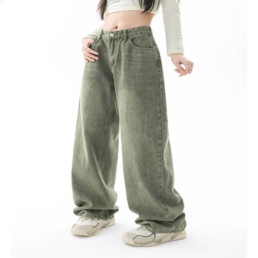 green womens jeans high waisted loose straight leg yk casual