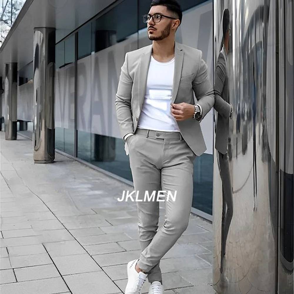 Grey mens 2-piece summer casual jacket pants formal wedding evening dress grooms clothing custom color jacket XS-5XL 241111