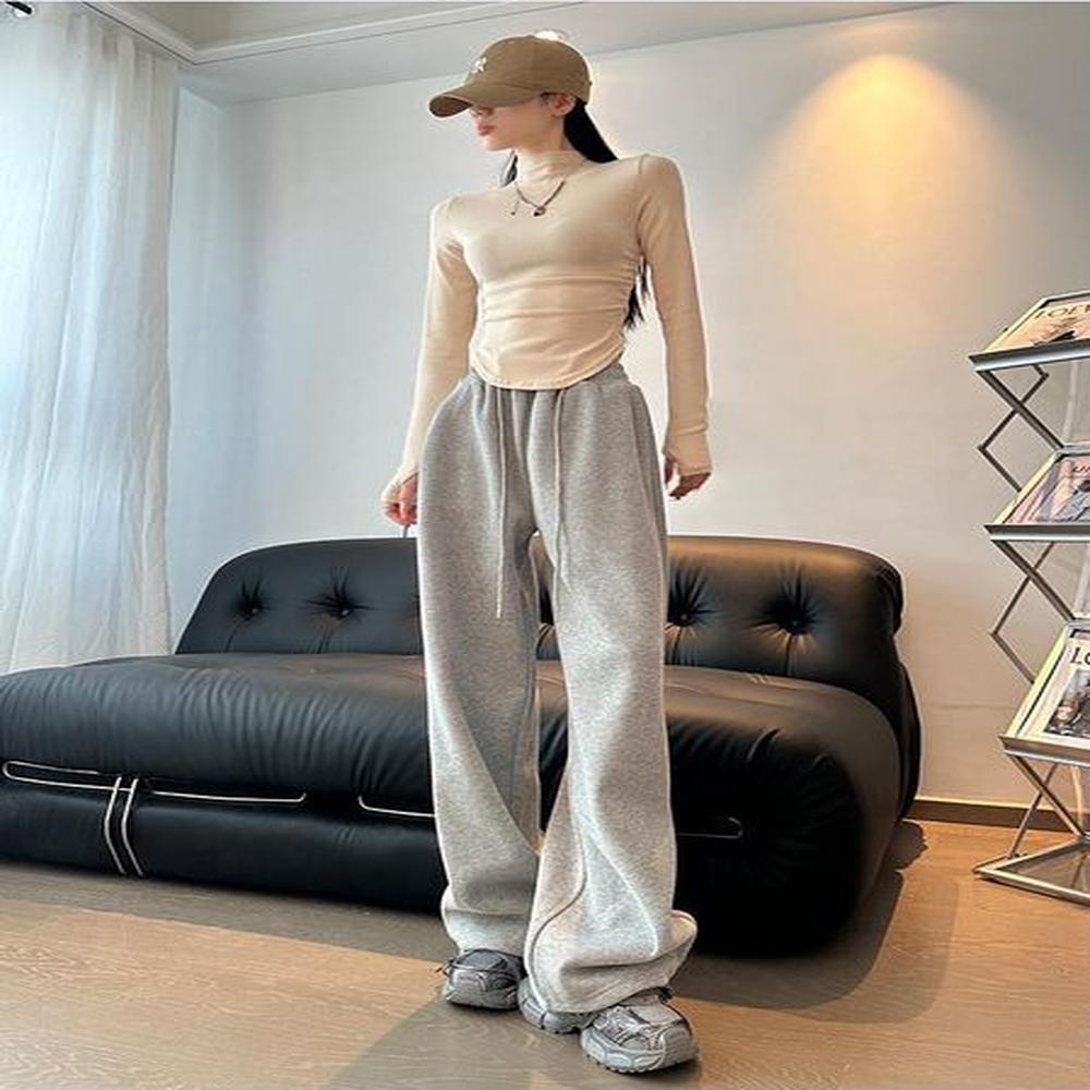 grey sweatpants women winter padded new drawstring leg broad
