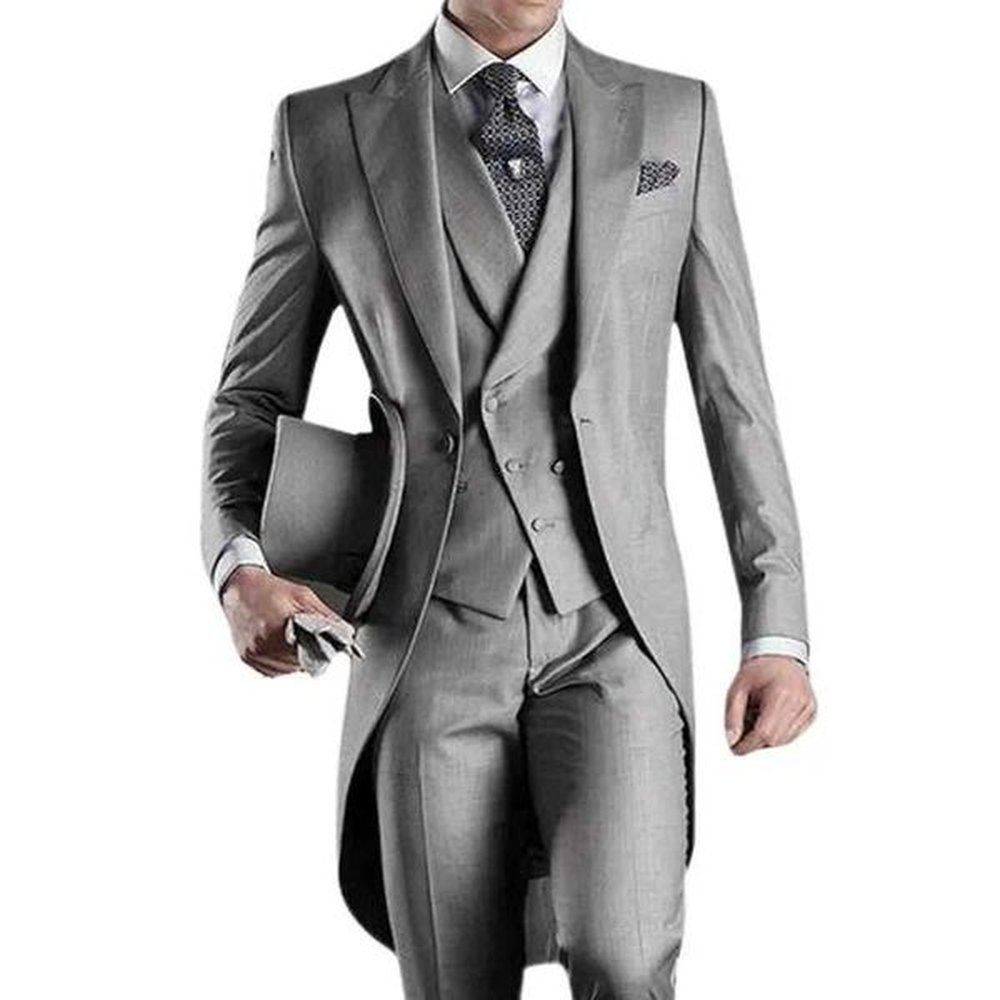 Grey Wedding Mens Tail Coat 3-piece Groom Evening Dress Formal Promotion Mens Set Clothing Mens Wedding Dress X241126