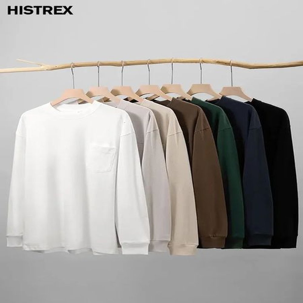 250 gsm 8.8 oz 100% Cotton Plain Long Sleeve T shirt With PocketSpring Fall Oversized Tee MenUnisex Loose Hip Hop Tshirt Women 240227