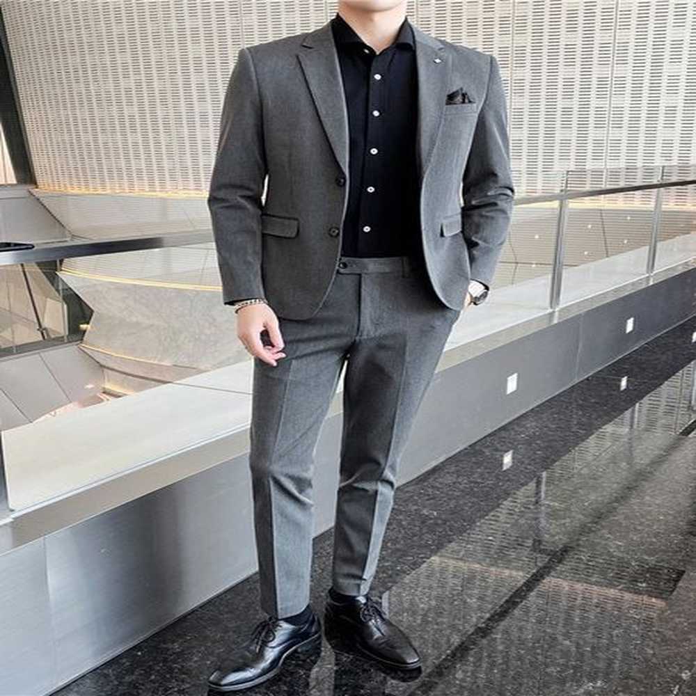 H441 Elegant Men's Two-Piece Business Suit Set - Tailored for Professionals