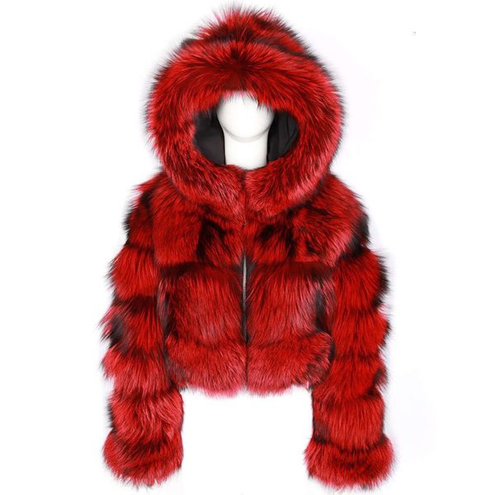 haining autumn and winter new faux warm hooded fur coat