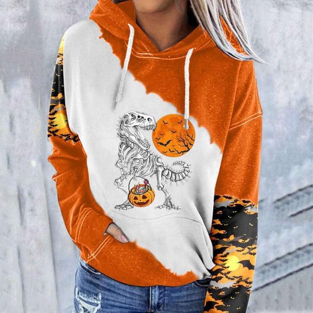 halloween pumpkin skull new plussize drawstring hoodie d digital womens