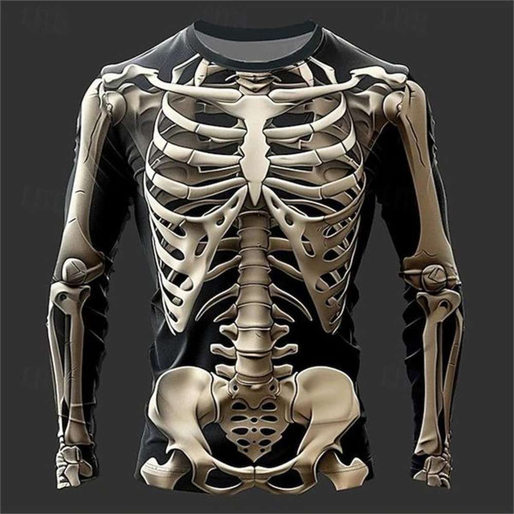 Halloween Skull Printed Men's Shirt | Casual Loose Long Sleeve T-Shirt dh910320090