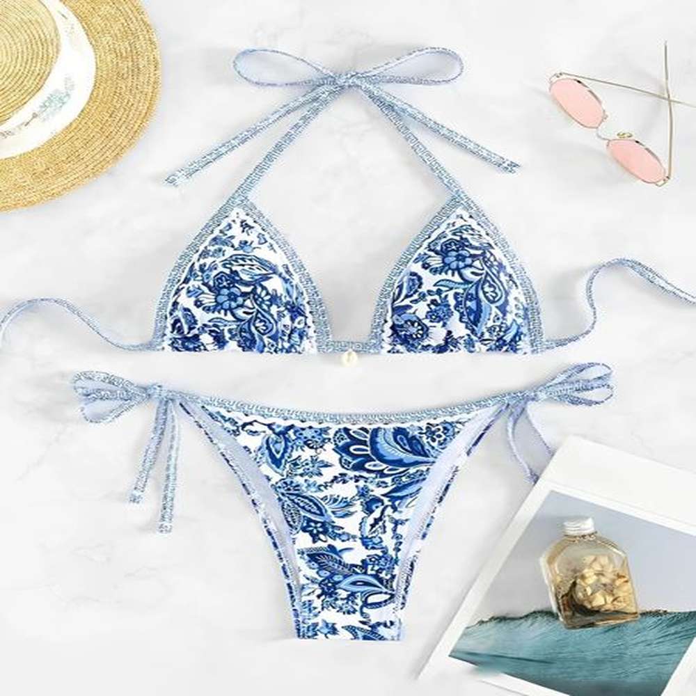 halter string triangle two piece bikini women swimwear female
