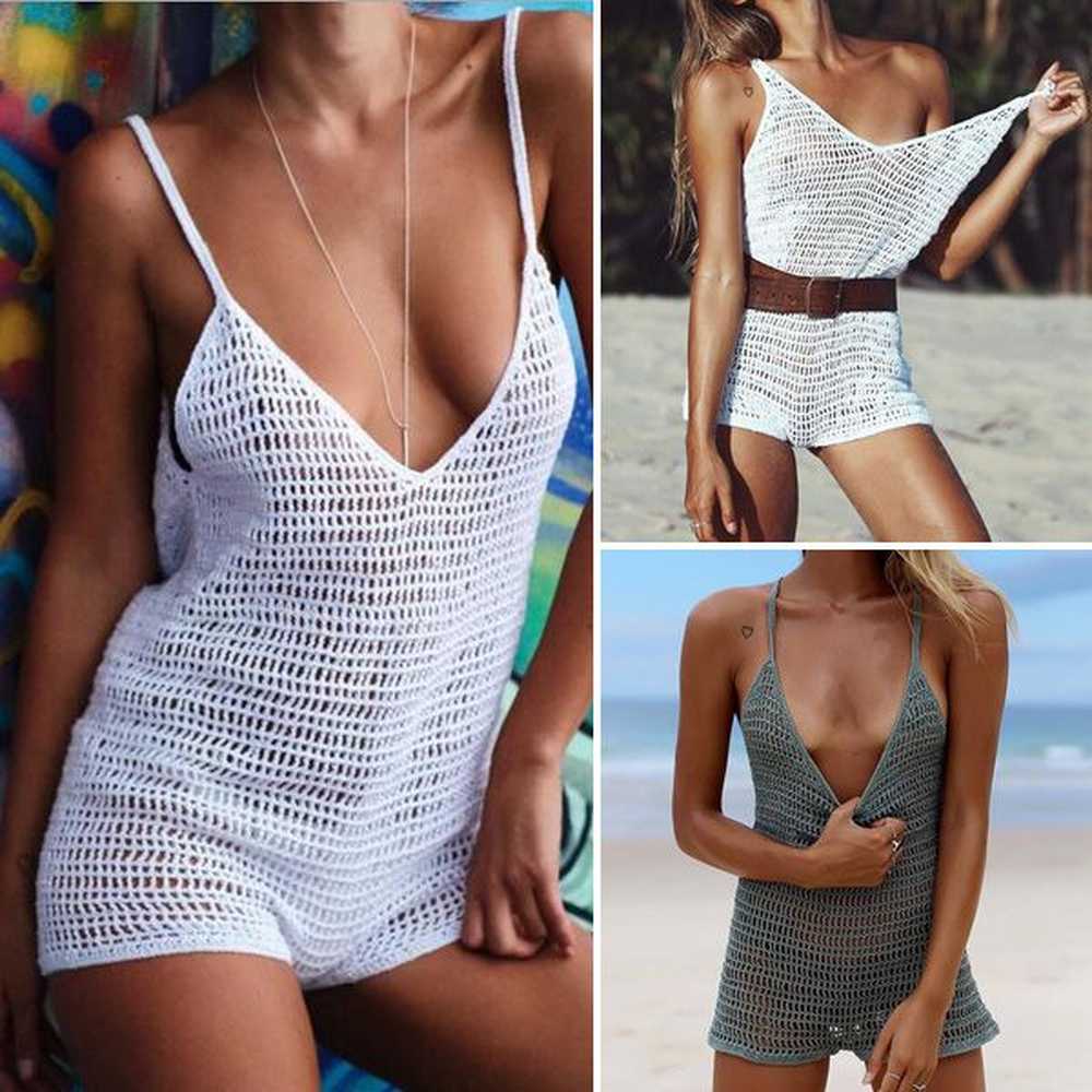 hand crochet one piece swimsuit bikini coverups sexy women backless