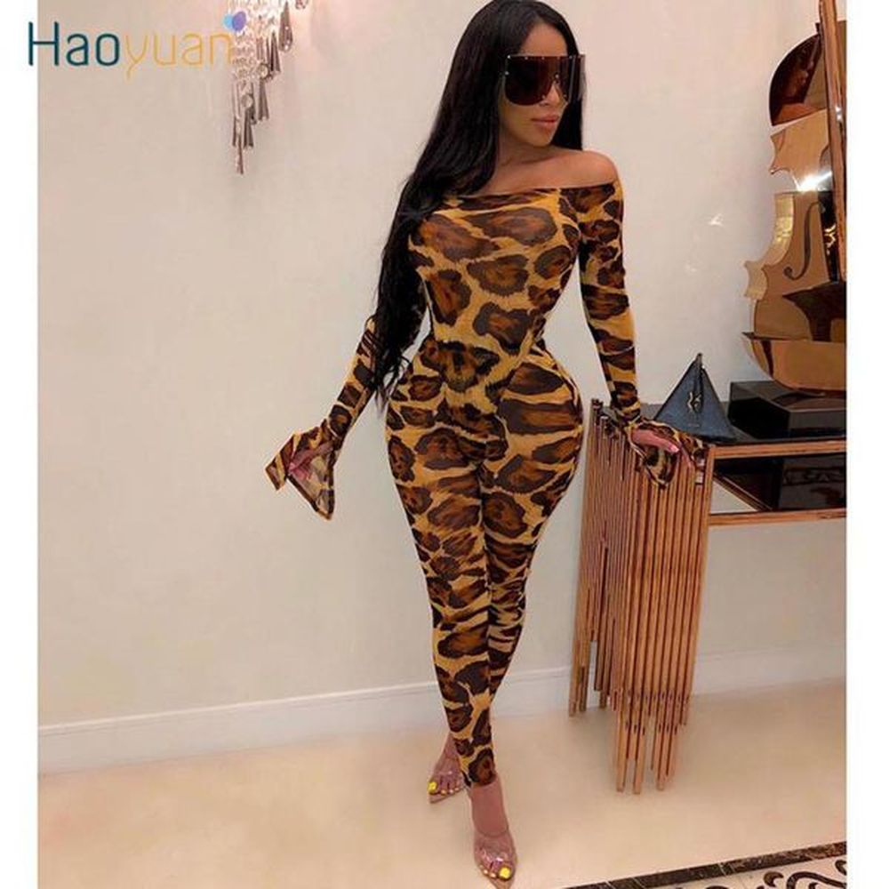 haoyuan mesh sheer leopard camouflage two piece set women festival