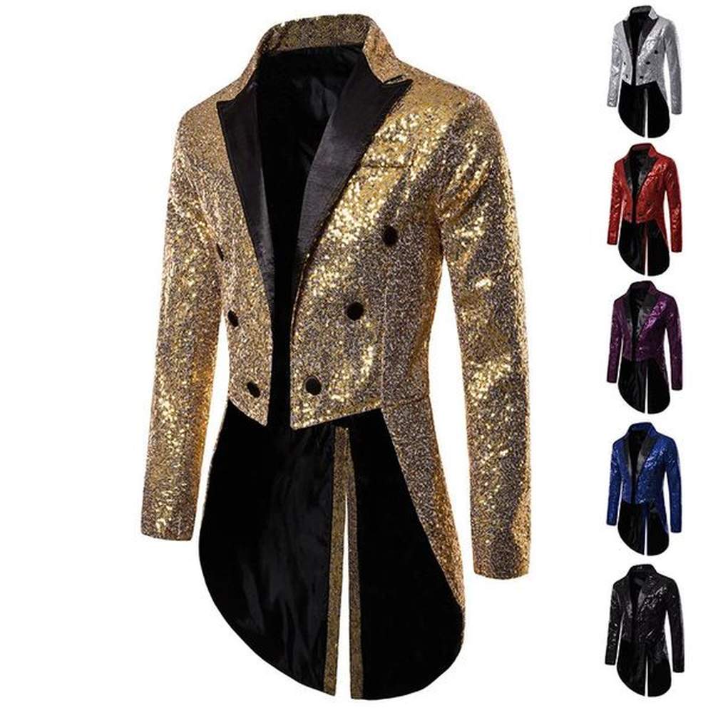 Happyjeffery Long Shiny Tuxedo Suit Blazer Jackets Men Sequins Party Dance Bling Coats Wedding Mens Gentleman Stage Suits B08 241225