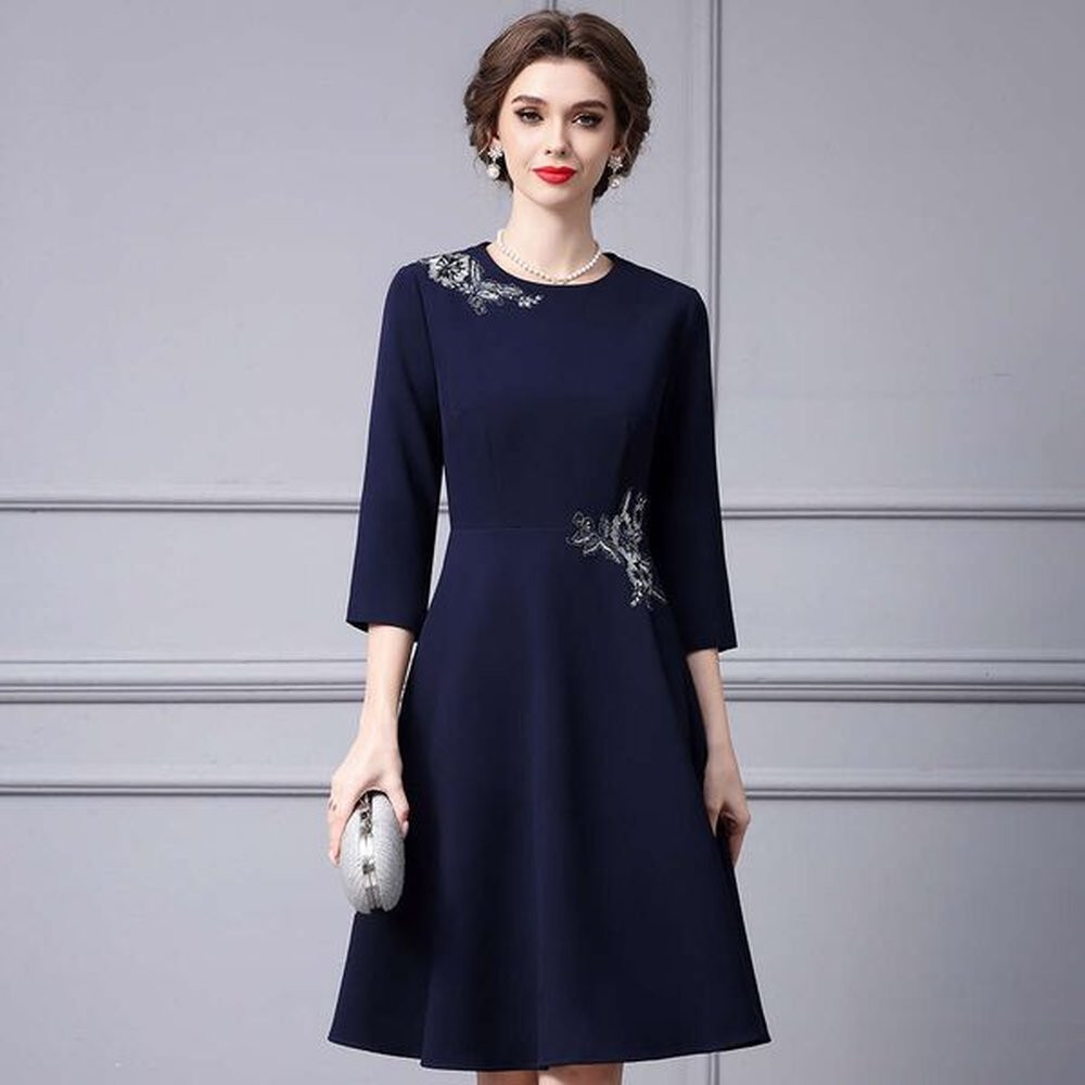 heavy industry embroidered waist wide swing dress for commuting light