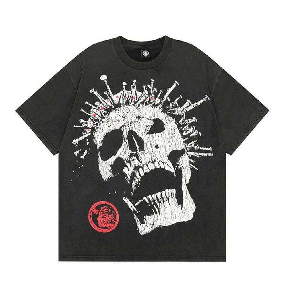 Hellsta Punk Harajuku Y2k Gothic Clothes Trend Mens Versatile Streetwear T Shirt Designer Helllstar Tshirt Womens High Street Rapper Graphic