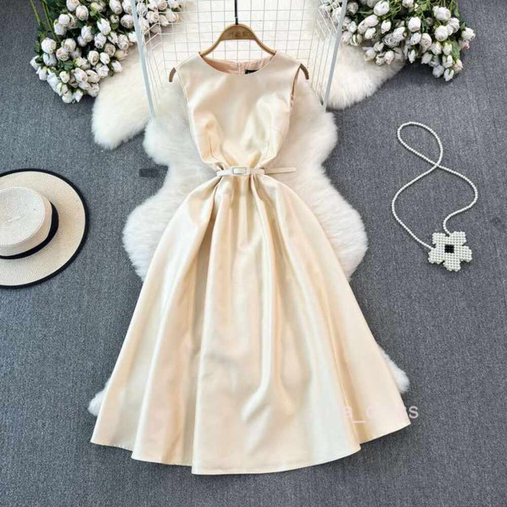 high end light luxury socialite temperament sleeveless round neck waistband
