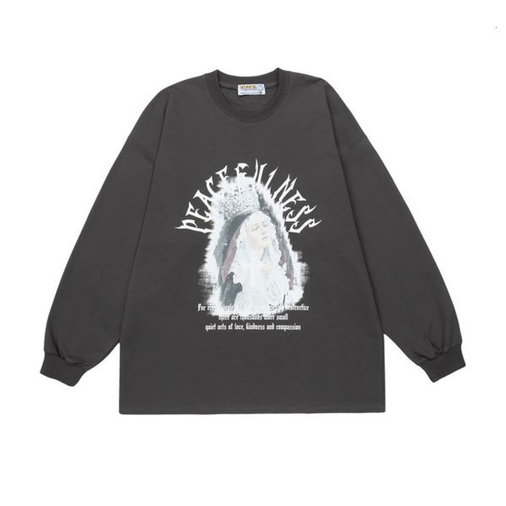 High end pretty girl printed round neck T-shirt long sleeved sportswear men's and women's fashionable cool casual top