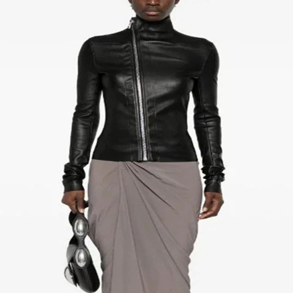 high neck black matte leather jacket top women vintage pu