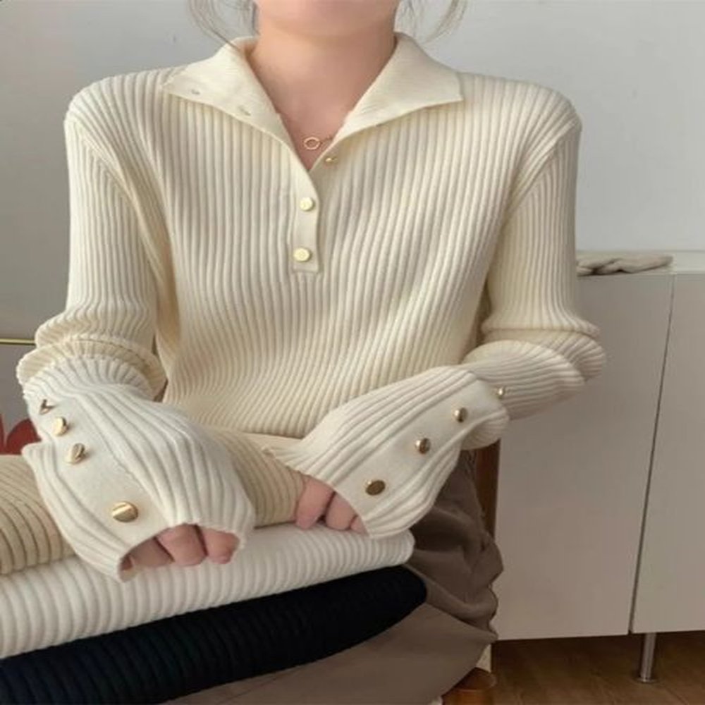 high neck metal button sweater womens autumn and winter korean