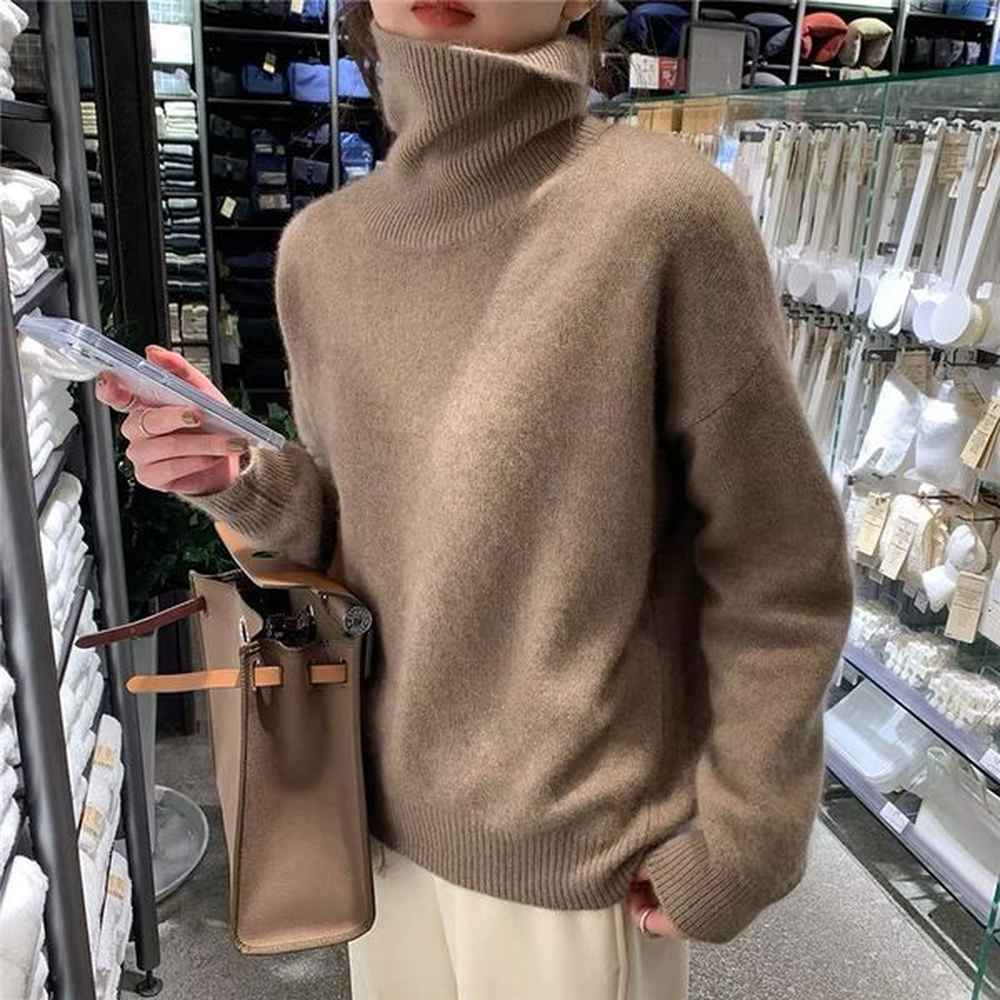 high neck sweater for women loose casual pullovers autumn winter