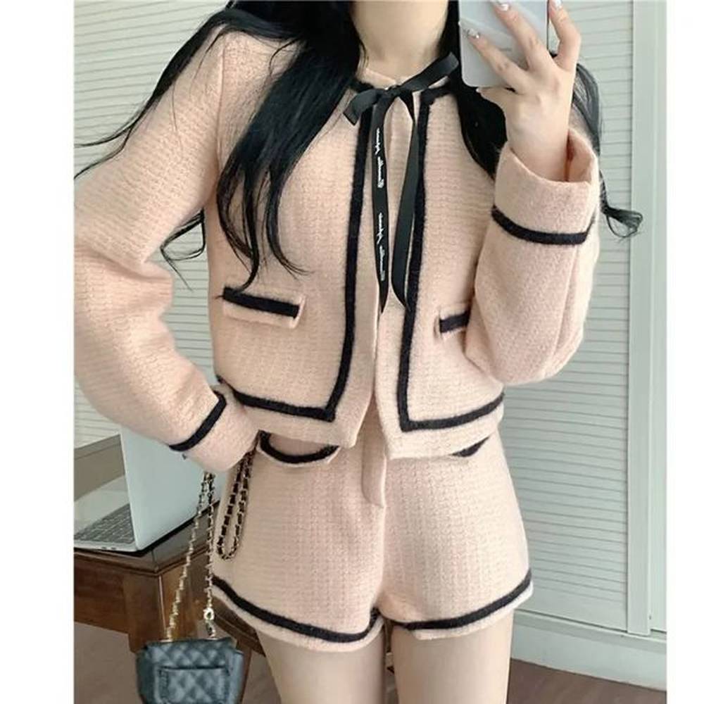 high quality autumn vintage tweed piece set women woolen