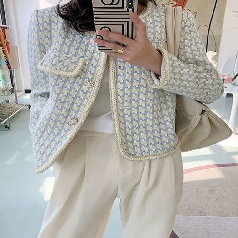 high quality french vintage small fragrance tweed jacket coat womens