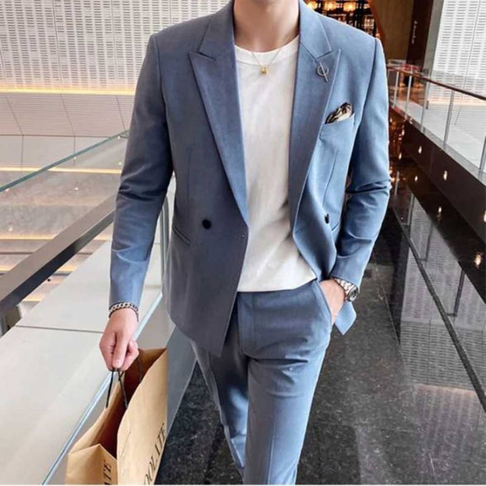 High quality plus size S-5XL (set+mens) fashionable casual business elegant wedding party mens slim fit set two-piece set M240828