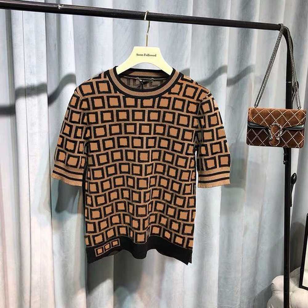 high quality retro womens knits letter logo jacquard knit shortsleeved