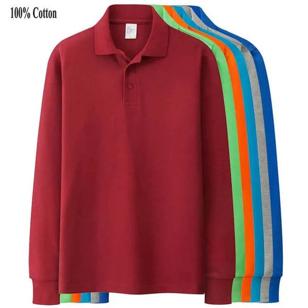 High quality solid mens polo shirt in autumn 100% pure cotton long sleeved polo neck T-shirt casual lapel top fashionable mens clothing S-4X
