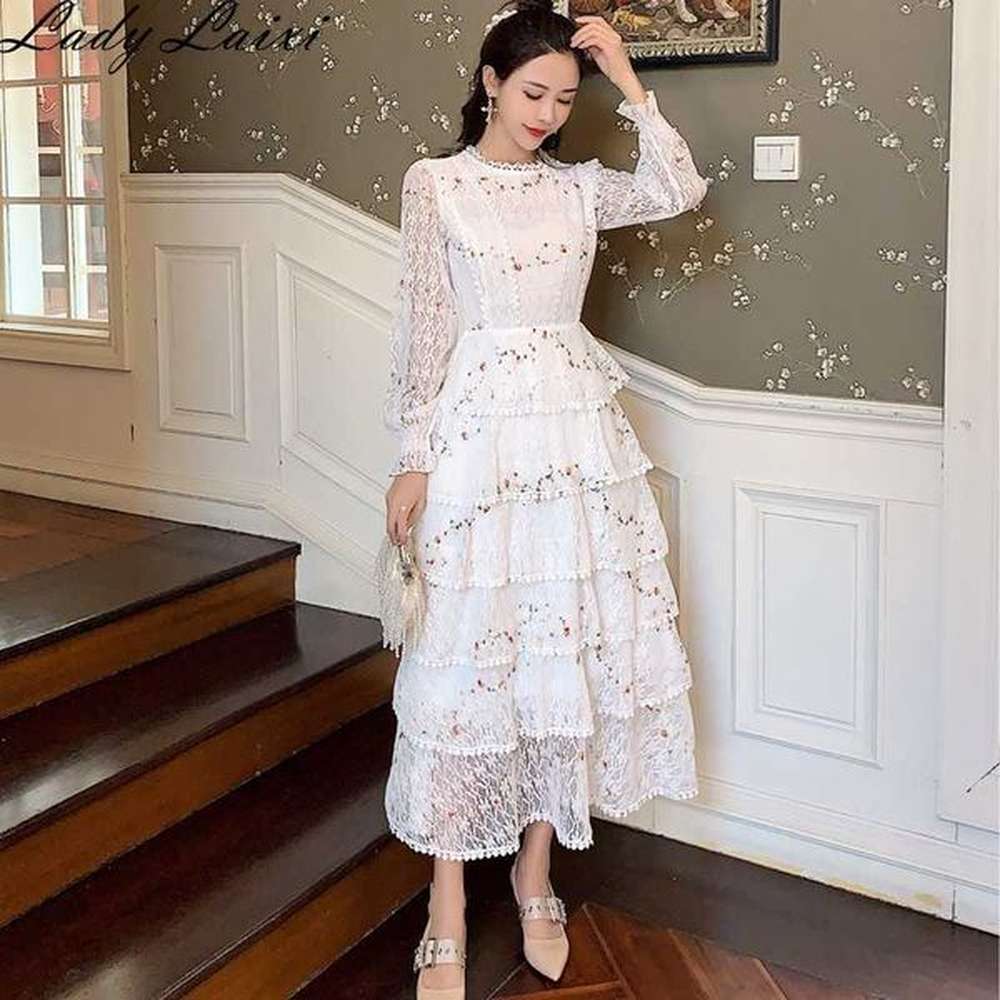 high quality spring runway women party dress princess cake embroidery