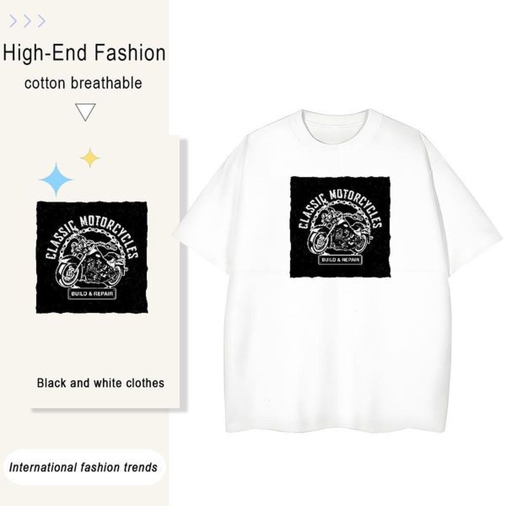 High Quality Tshirts Casual 230g Cotton Custom Printed Breathable Short Sleeve Motorcycle T shirt 2024 Summer Tops Shirt