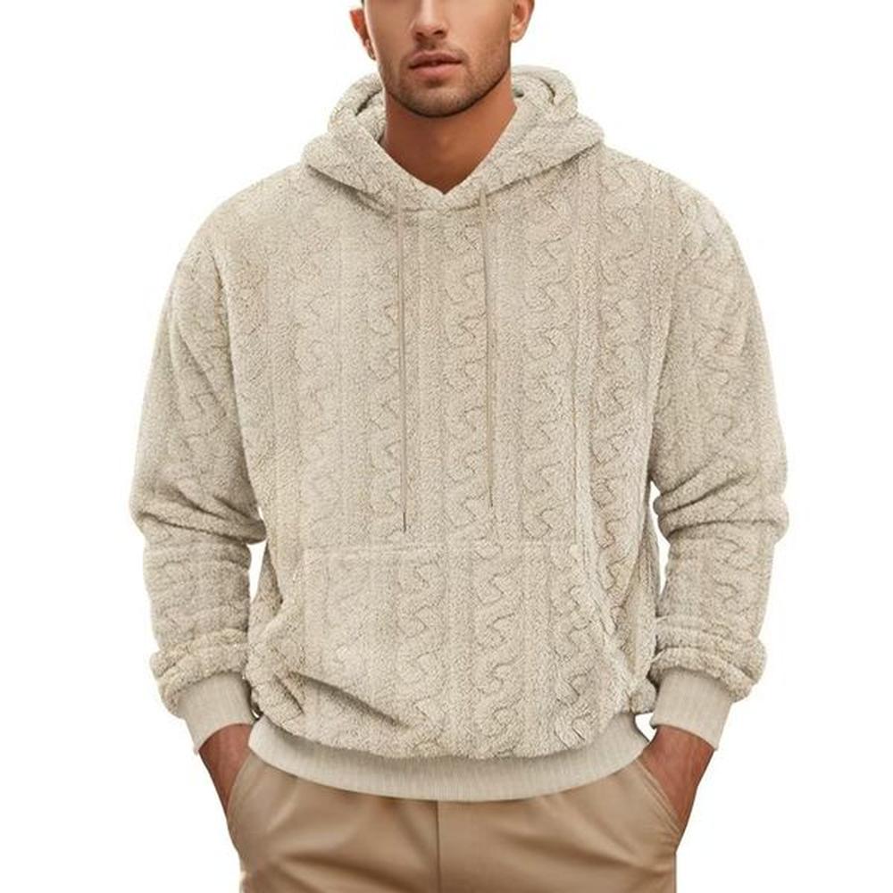 High street autumn and winter new men's hooded jacquard teddy velvet sports and leisure sweater