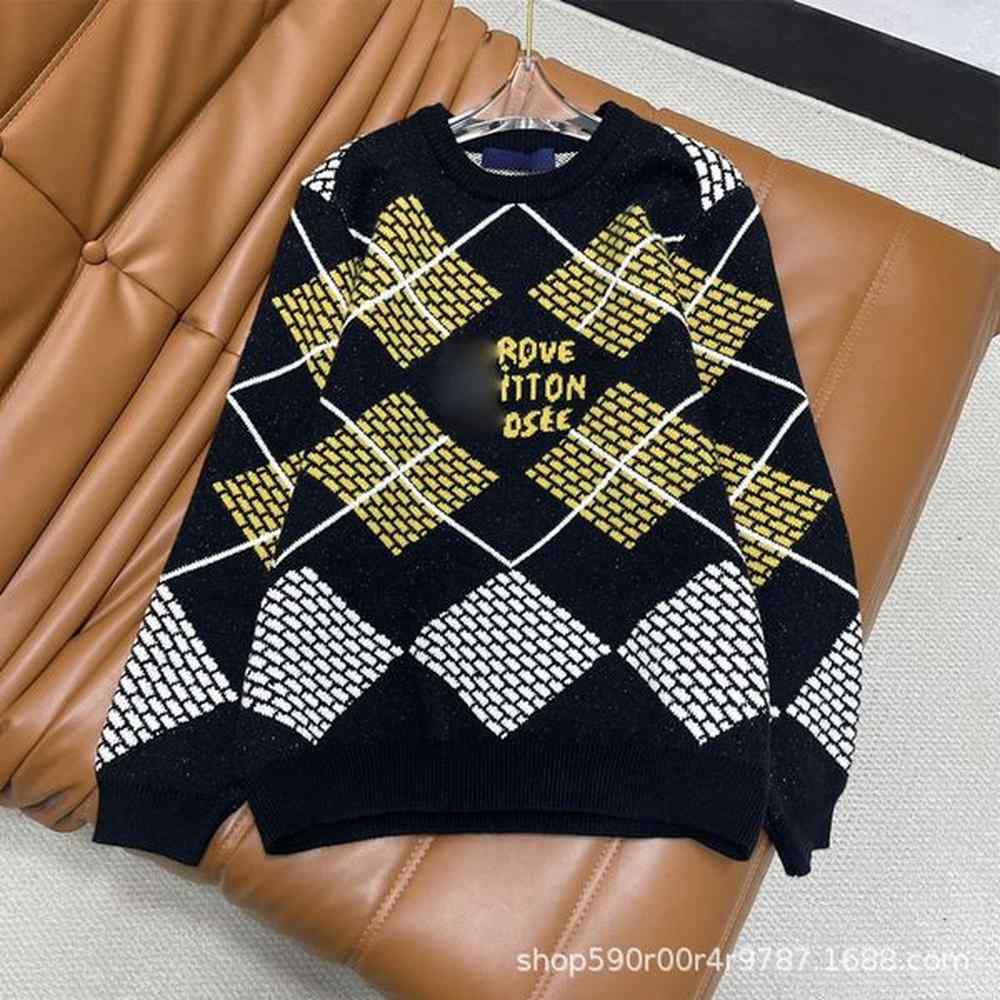 high version autumnwinter new simple plaid contrasting letter jacquard knitted