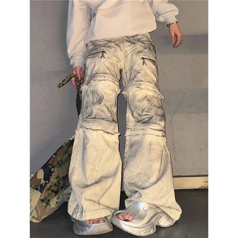 high waist women tie dyeing jeans hiphop style vintage streetwear