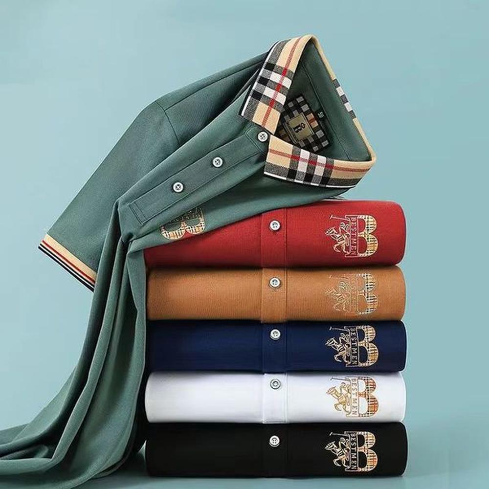 High-End Brand Embroidered Short-Sleeved Cotton Polo Shirt For Men, Korean Fashion Summer Top, Sizes M-5Xl d514