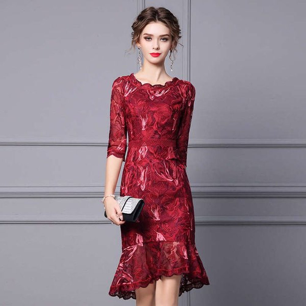 highend new womens autumn red stylish embroidered irregular fish