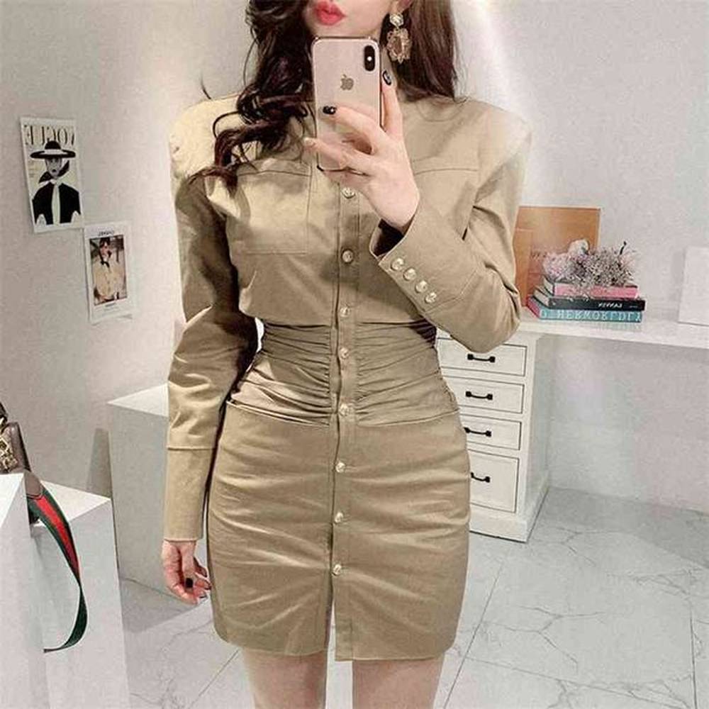 highend womens dress autumn korean style temperament slim retro midwaist