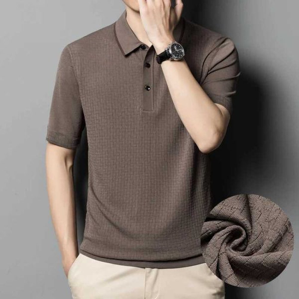 2024 High-quality Mens POLO Business Casual Stretchable Breathable Knitted Short Sleeve Shirt Lightweight Slim Fit PoloXJ241211