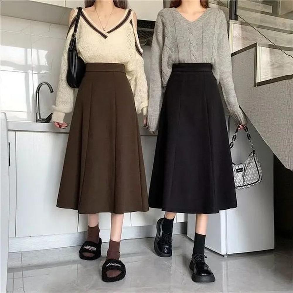 highwaisted vintage woolen a line skirt for women slimming long
