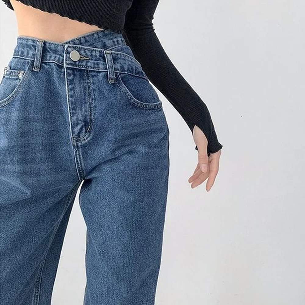 highwaisted womens vintage jeans loosefit straightleg slimming draped denim trousers